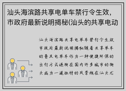 汕头海滨路共享电单车禁行令生效，市政府最新说明揭秘(汕头的共享电动单车怎么使用怎么收费)